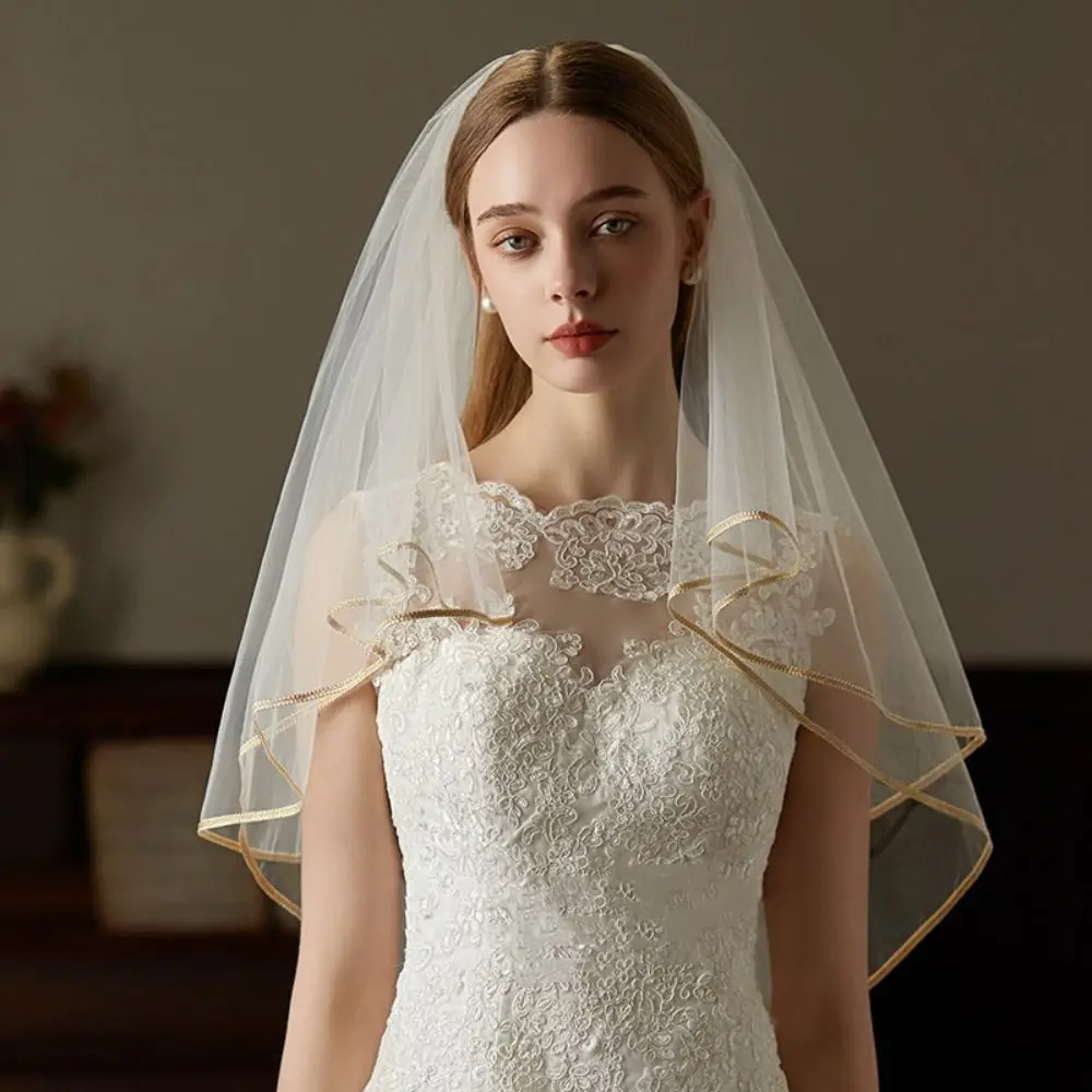 

Delicate Elegant White Bridal Veil Lace Head Covering European Wedding Veil Gauze One-Layer Bridal Tulle Veil Bride