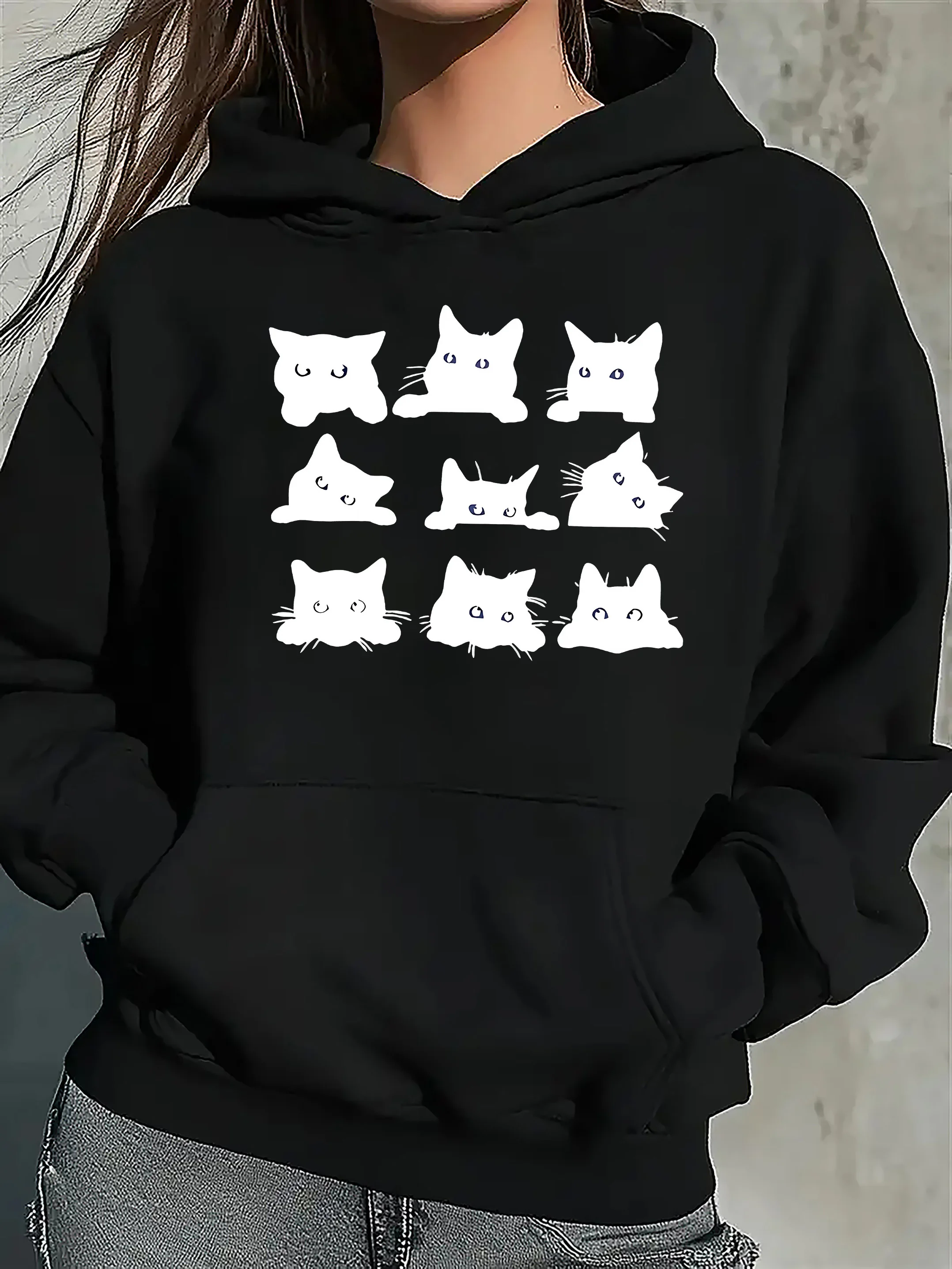 

Jiugongge Cat графический принт осень и зима из чистого хлопка мужские и женские толстовки повседневные уличные спортивные тренировки