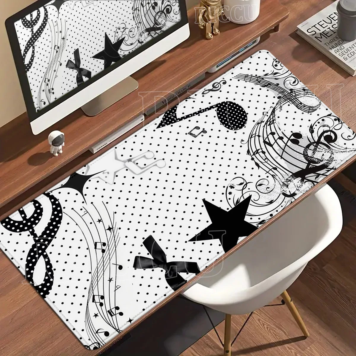 Music Notes Piano Tablepad Black White Polka Dots Mouse Pad PC Gamers Mechanical Keyboard Deskmat Rubber Anti-Slip Lock-Edge Rug
