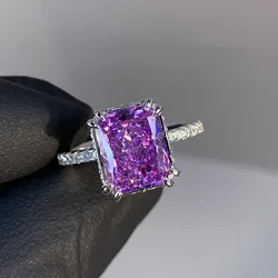 Radian's Cut Super Shiny Comparable To Ice Flower Purple Lithium Zircon Open Rings For Women Princess Square Fashionable Jewelry