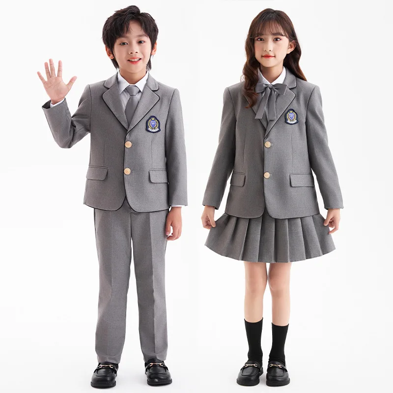 Kids School Uniform Girls Korean Japanese Jacket Pleated Skirt Boys Formal Dress Blazer Suits Children Student Clothes Class Set