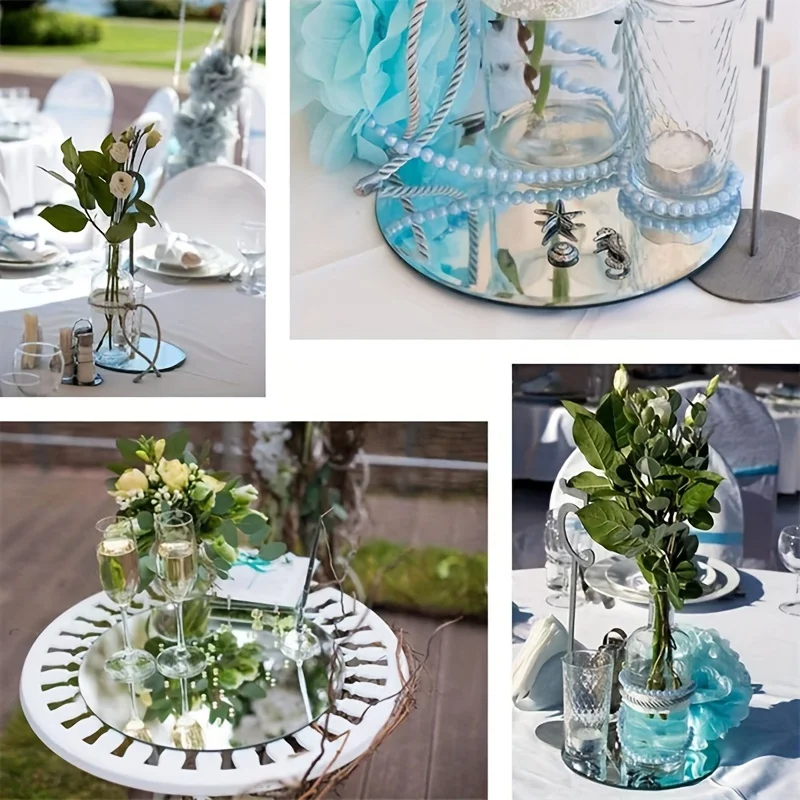 8PCS Exquisite Mirror Stickers Decorative Trays 25CM Nursery Bathroom Hotel Living Room Bedroom Elegant Home Decor 1MM Silvery