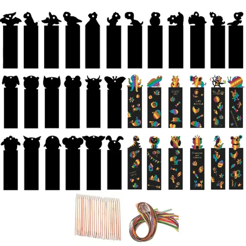 Scratch Bookmarks 36pcs Scratch Bookmarks With Colorful Animal Patterns Reading Lovers Party Favors Student Stationery For