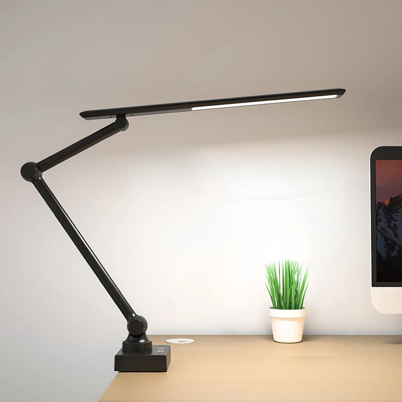 LED Desk Lamp Adjustable Metal Swing Arm Desk Lamp with Clamp Eye-Caring Architect Desk Light 3 Color Modes Brightness Levels