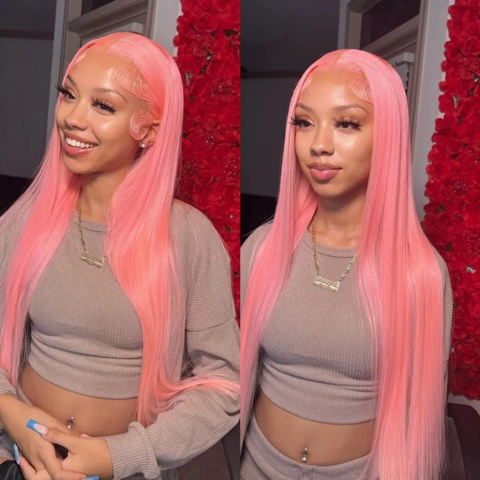

40 Inch Straight Human Hair Wigs Pink 13X6 Hd Lace Frontal Wig 100% Human Hair 230 Density 13X4 Pre Plucked Brazilian Hair Wigs