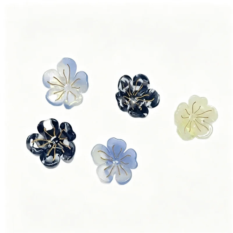 New arrived 40pcs/lot 30mm color pattern print cartoon flowers shape acrylic beads diy jewelry garment hair accessory