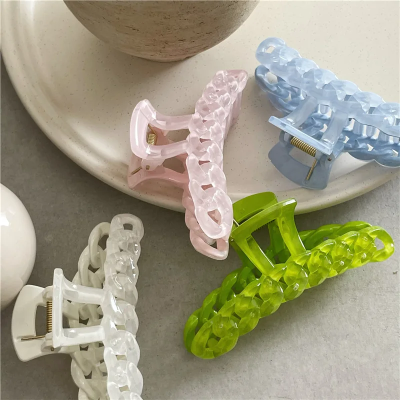 Fresh Jelly Texture Chain Acrylic Barrettes Hair Claw Simple Graceful Girl Heart Updo Hair Claw Hair Claw Clip Korean Style