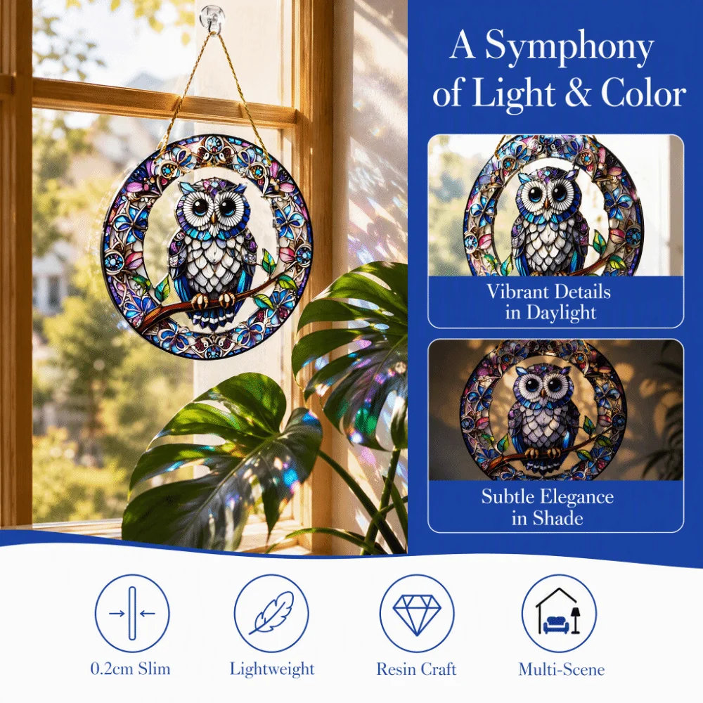 Flat Acrylic Sun Catchers 20cm Diameter Printed Pattern Stained Glass Decor Cord Included Floral Border Wall Decor Sign