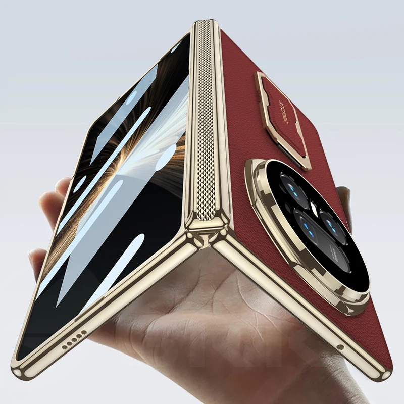 

Чехол для Honor Magic V5 с магнитной застежкой, из гладкой кожи, с кольцом-подставкой, ремешком на запястье, защитой экрана и металлическим покрытием краев