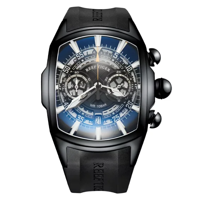 

Мужские часы Reef Tiger с хронографом, 45 мм, в форме бочонка, военные кварцевые наручные часы, светящийся сапфировый ремешок из резины, RGA3069VM