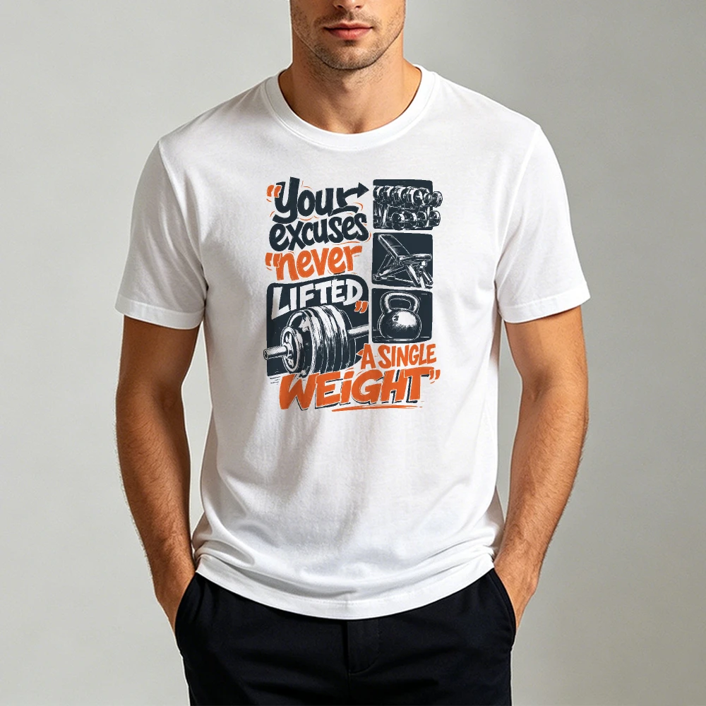 Your Excuses Never LIFTED A Single Weight Grunge Barbell Kettlebell Gym Workout Men Fitness‑motivation Statement Casual Outfit
