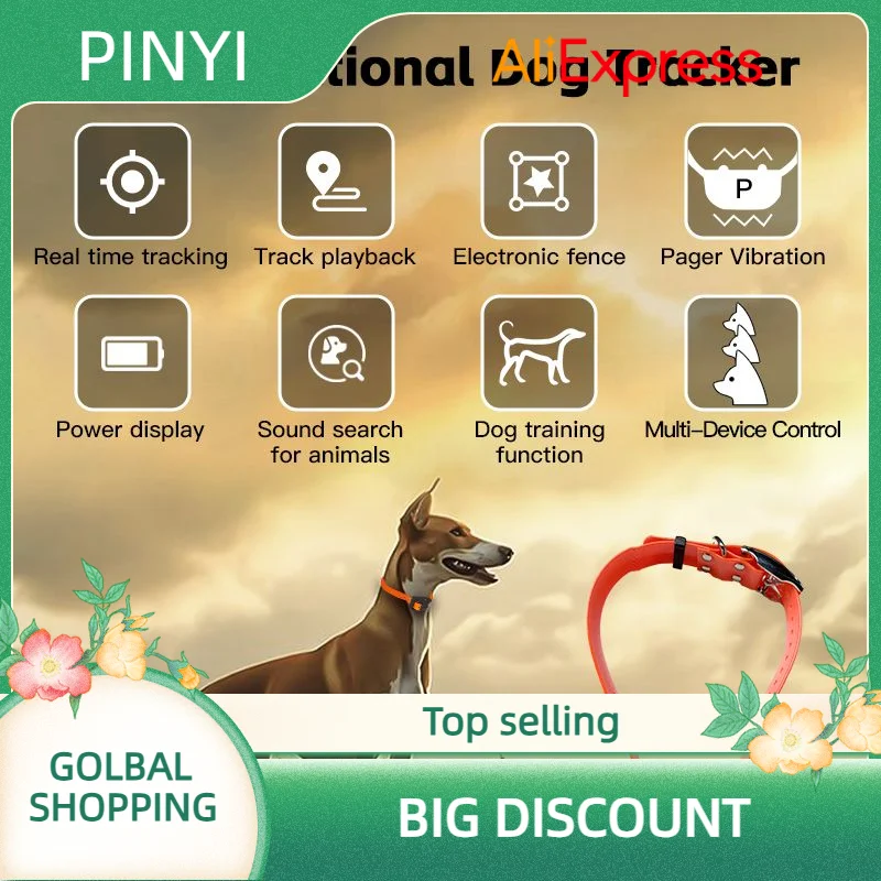 Hunting GPS Dog Training Collar for Medium Large Breeds Fence Tracker Vibration Stimulation PC Android App Tracking View 1-Year