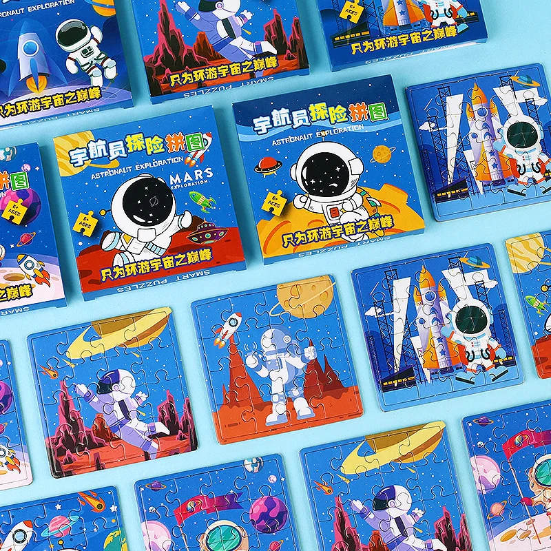 10 Boxes Carttoon Space Astronaut Paper Jigsaw Puzzle Educational Toy for Kids Birthday Party Favors Baby Shower Pinata Fillers