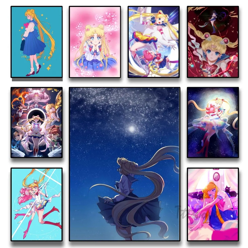 Anime S-Sailor Moon Tsukino Usagi Poster Stickers Art Wall Murals Decor Game Room Decor Gifts HD Painting