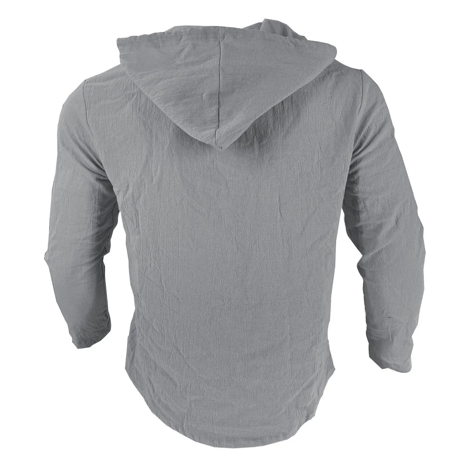 패션 남성 캐주얼 후드 티셔츠 탑 긴 소매 V넥 코튼 린넨 텍스처드 셔츠 블라우스 사무실 주말 일상 외출용