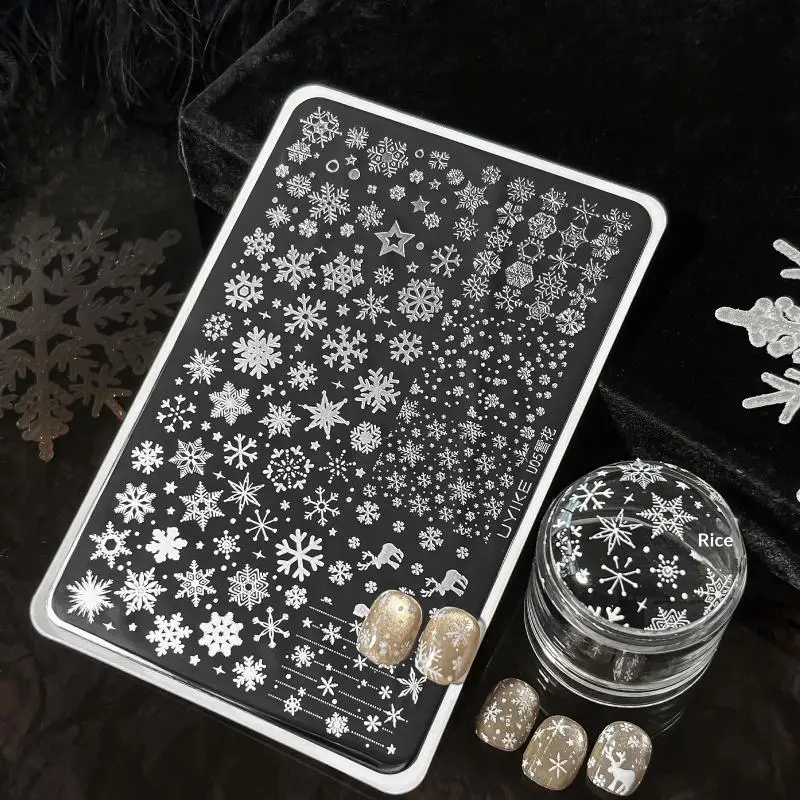 Winter Nail Art Stamping Plates Snowflakes Elk Print Easy Operate Nail Stencils for DIY Nail Decor Making