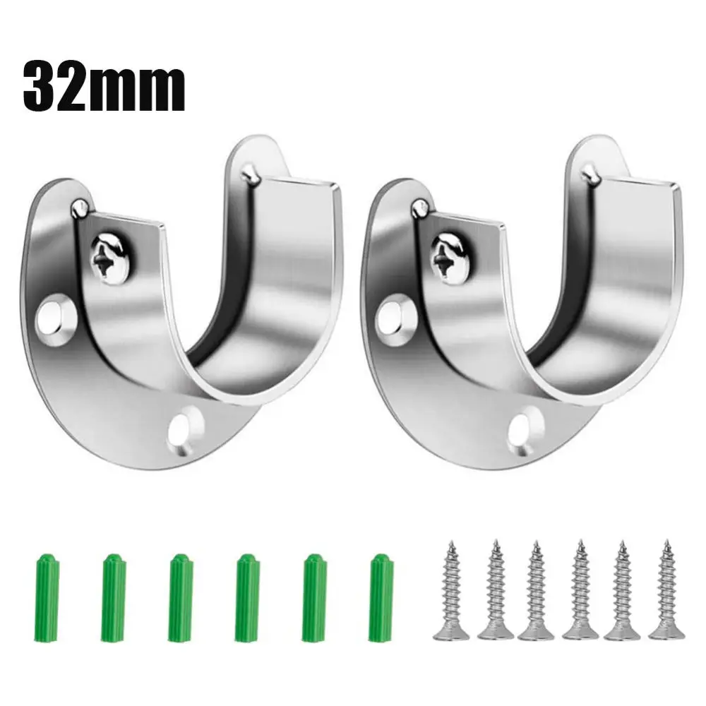 U Shaped Open Flange For Closet Rod Support Stainless Steel Wardrobe Rail Bracket Hanging Pipe Holder For Home Storage Closet
