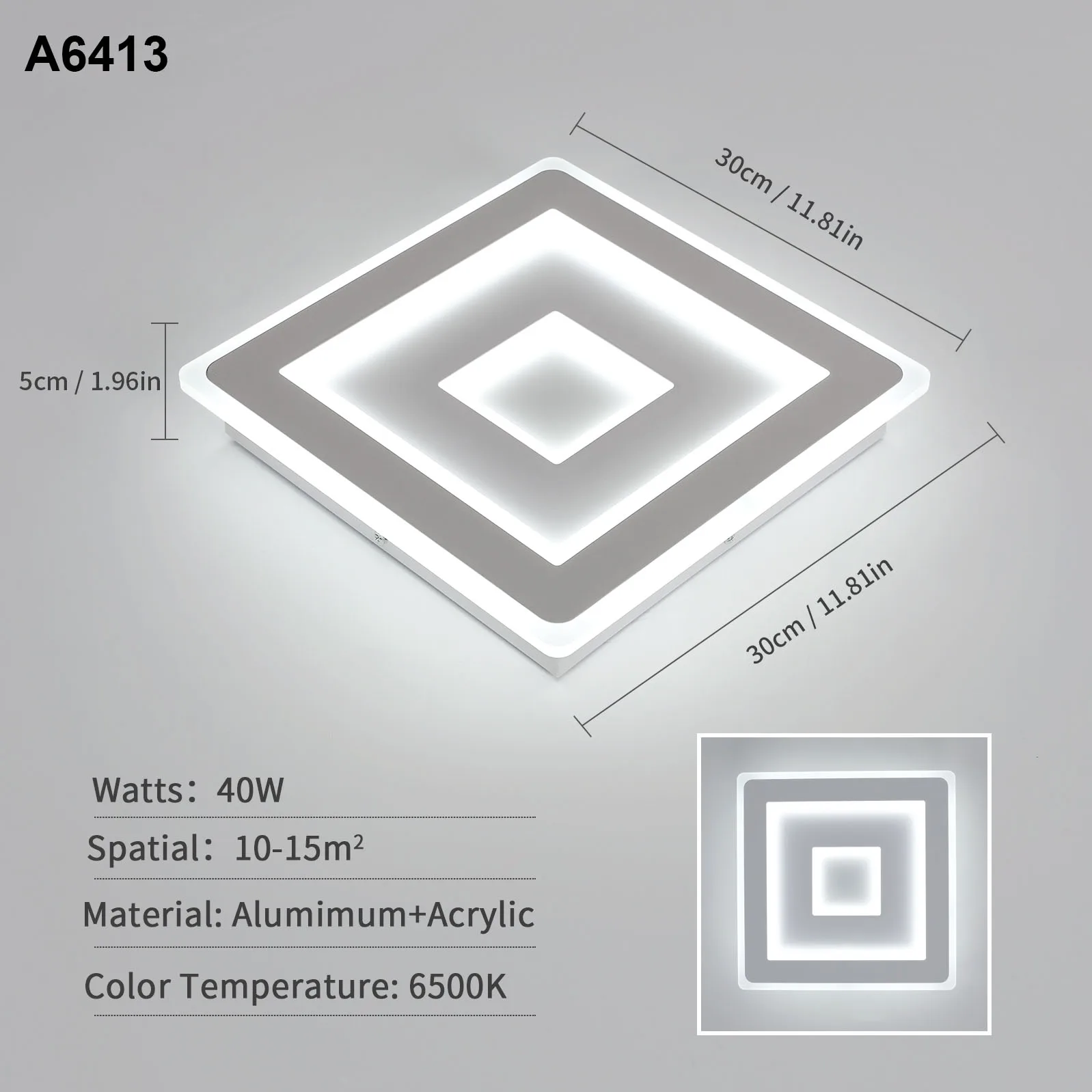 Moderne quadratische LED-Deckenleuchte, 42 W, Acryllampe, 6500 K, kaltweiße Beleuchtung für Schlafzimmer, Wohnzimmer, Flur, Badezimmer – Detail 1