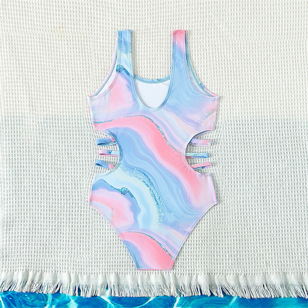 

Toddler Girls Leotard Swimwear Scale Pattern Design Hallow Out Waist Swimsuit For Indoor Outdoor Swimming