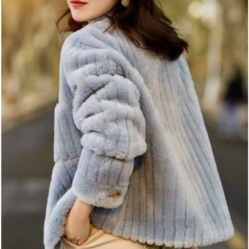 2023 New Autumn Winter Small Fragrant Lamb Fur Coat Female Stand Collar Sheep Shearling Fur Onecardigan Loose Coat Winter Short