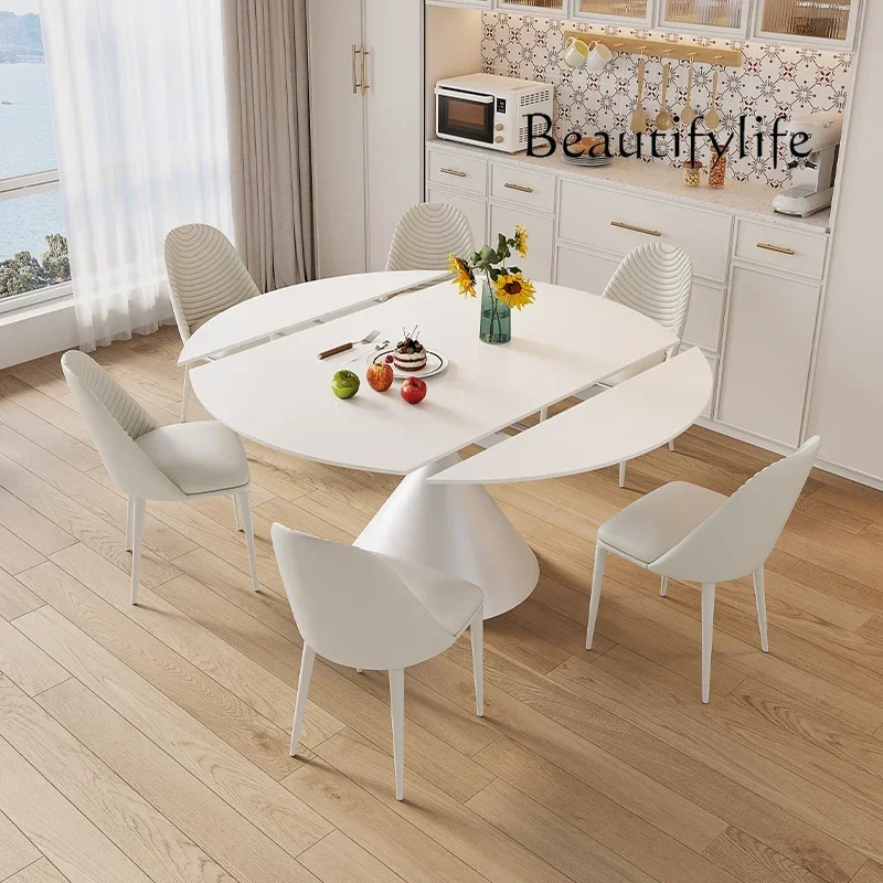 XX Cream Style Rotating Table, Circular Dining Table, Home Decor, Light Luxury, Extendable Stone Dining Table And Chair