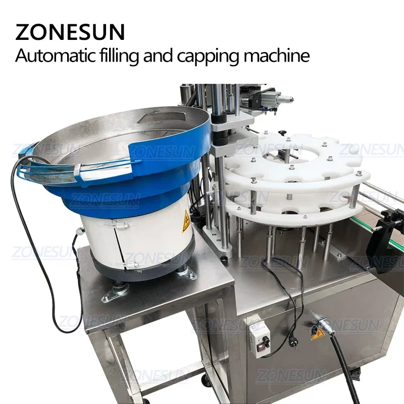 ZONESUN Automatic Electric Glass Perfume Water Nail Polish Plastic Bottle Capping Auto Filling Capping Packing Machine