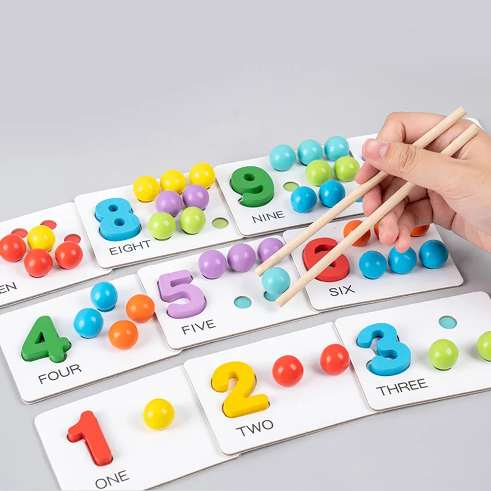 Cuentas con Clip, juego a juego de números de madera azul, juguete educativo para jóvenes, mejora las habilidades matemáticas, material didáctico de matemáticas para niños