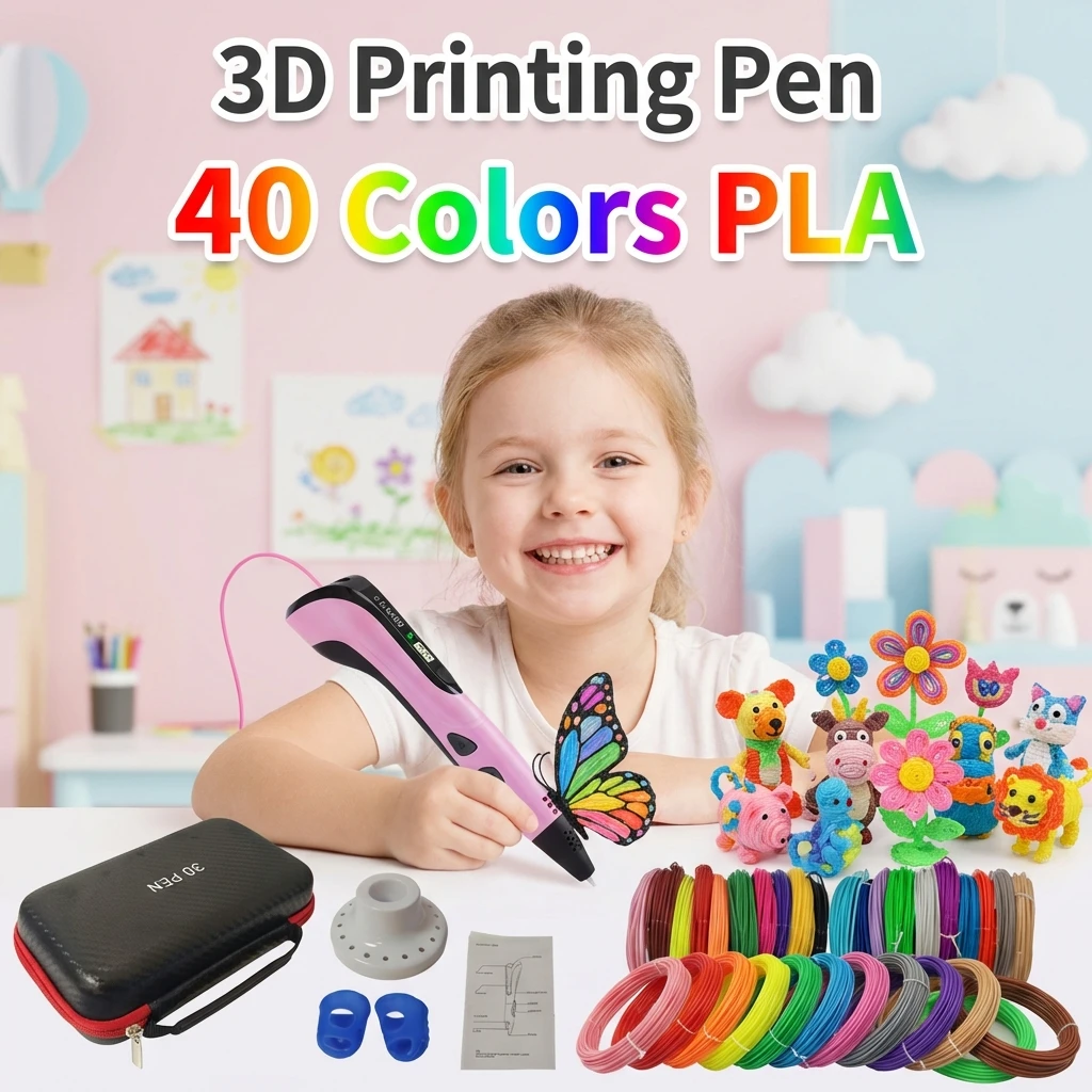 3D Pen 3D Printing Pen Kids 40 Colors 1.75mm PLA Filament DIY Drawing for Children Boys Girls Birthday Gifts with Travel Case