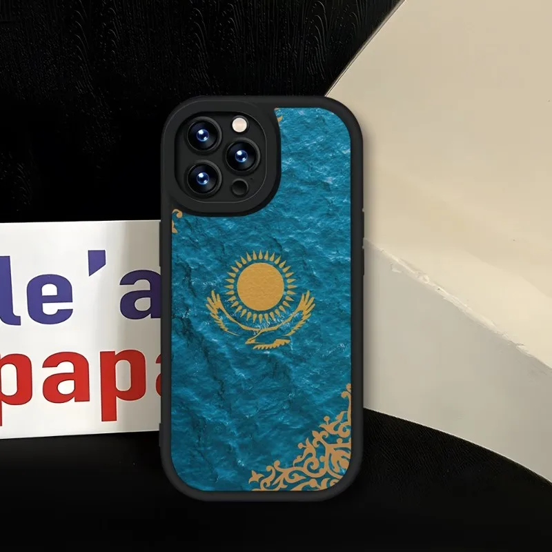 Kazakhstan Flag Phone Case Black For IPhone 14 11 13 12 Pro Max Mini Xs X Xr 7 8 Plus SE2020 Leather Silicone Soft Texture Coque