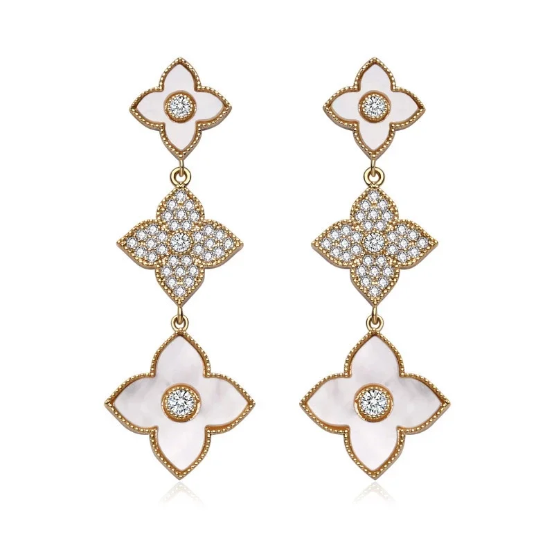 Fashion Retro Pendant Dangle Earrings for Women Four-leaf Clover  Micro Wax Zircon Stud Earring Jewelry Accessory Wholesale