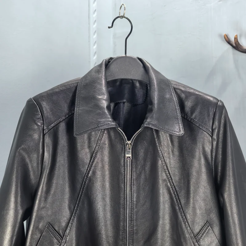 2026年春 レディース レザージャケット ジッパーカラー タンニングレザー カジュアル スタイリッシュ ユース向け 長袖 シープスキン
