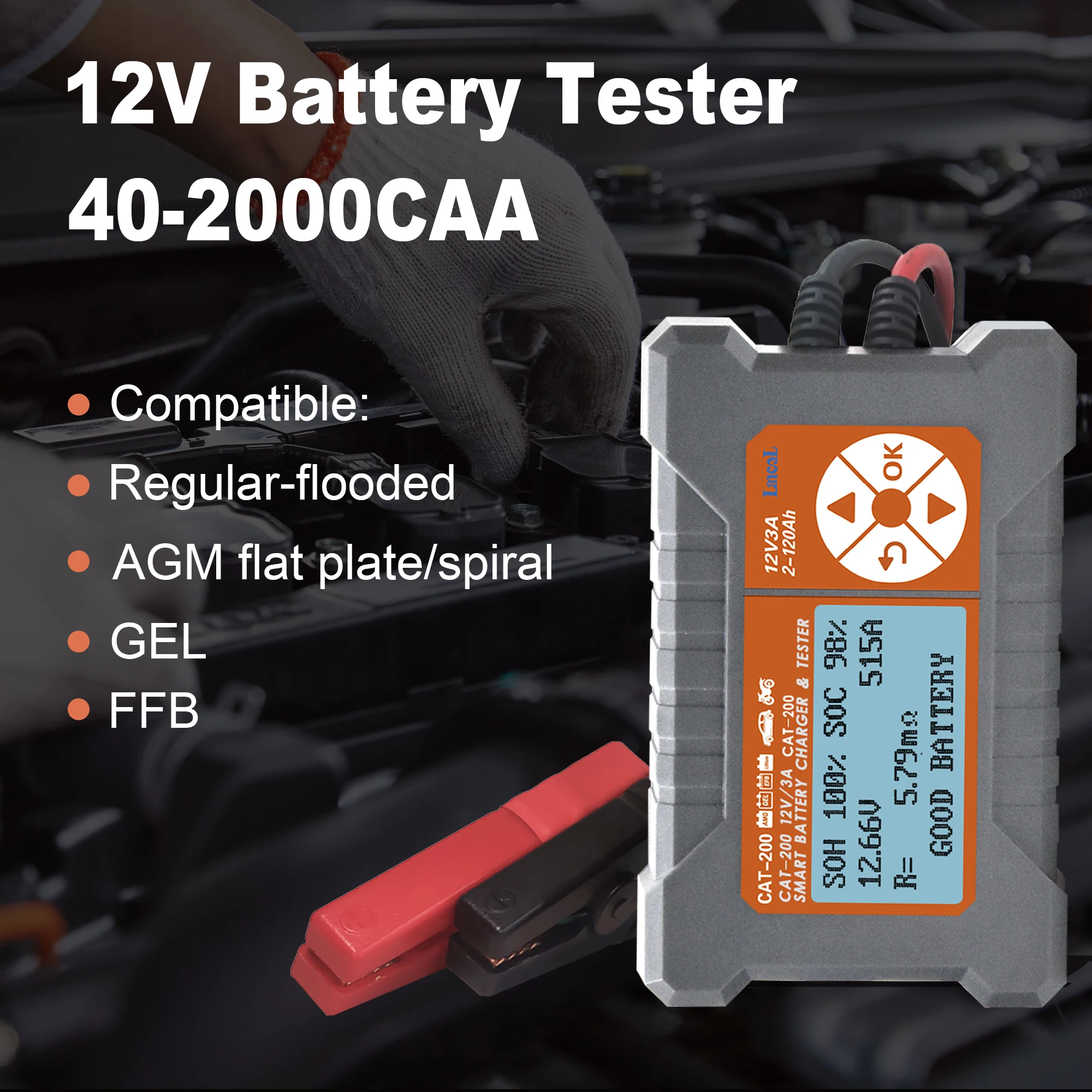 Lancol CAT200 12V 3A 3 In 1 Car Battery Tester Battery Charger Fully Automatic Power Off Professional Battery Detector