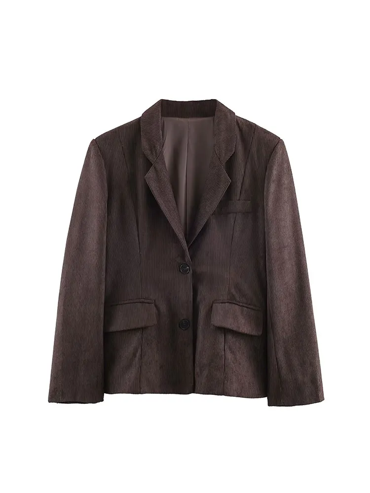Nlzgmsj 2026 Office Lady Chic Brown Women Blazer Suits Long Sleeve V Neck Corduroy Blazer High Waist Leg Pants Fashion Suits