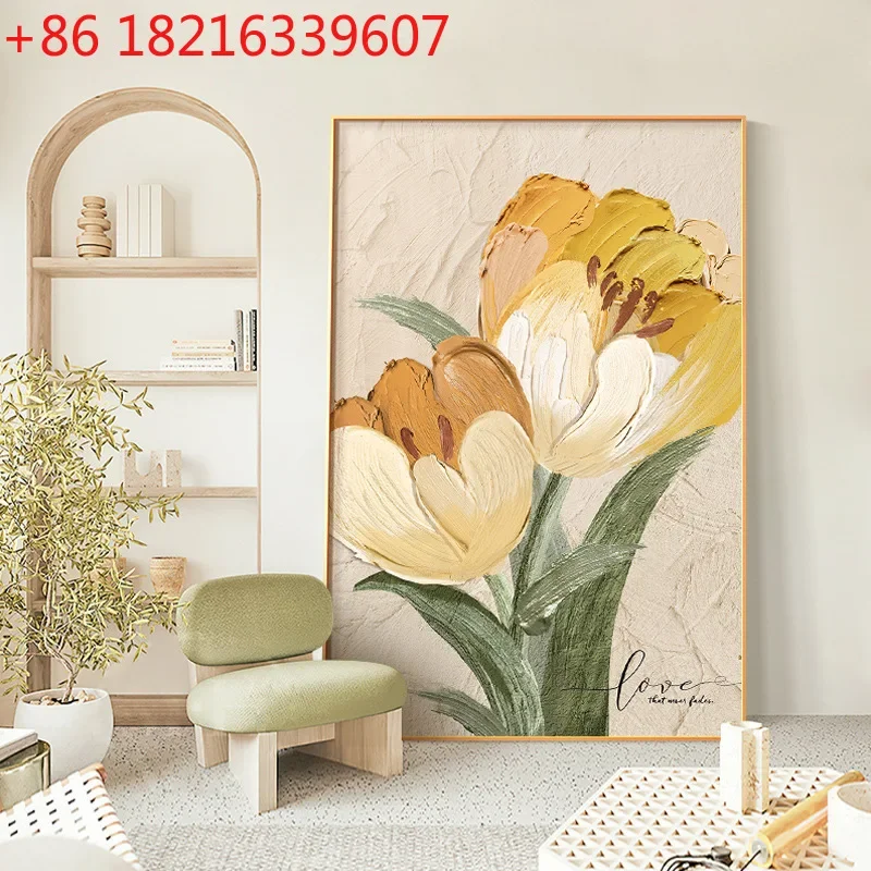 Living room decorative painting tulip porch floor painting cream wind sofa background wall hanging painting