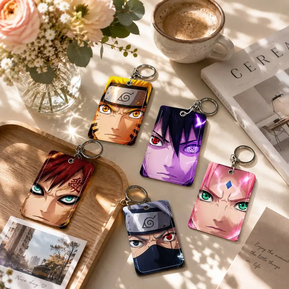 Porta Tarjetas de Identificación Rectangular con Diseño de Naruto, Llavero, Bolsa para Tarjetas de Acceso, Anillo para Llaves, Porta Tarjetas de Cuero, Anillo para Llaves