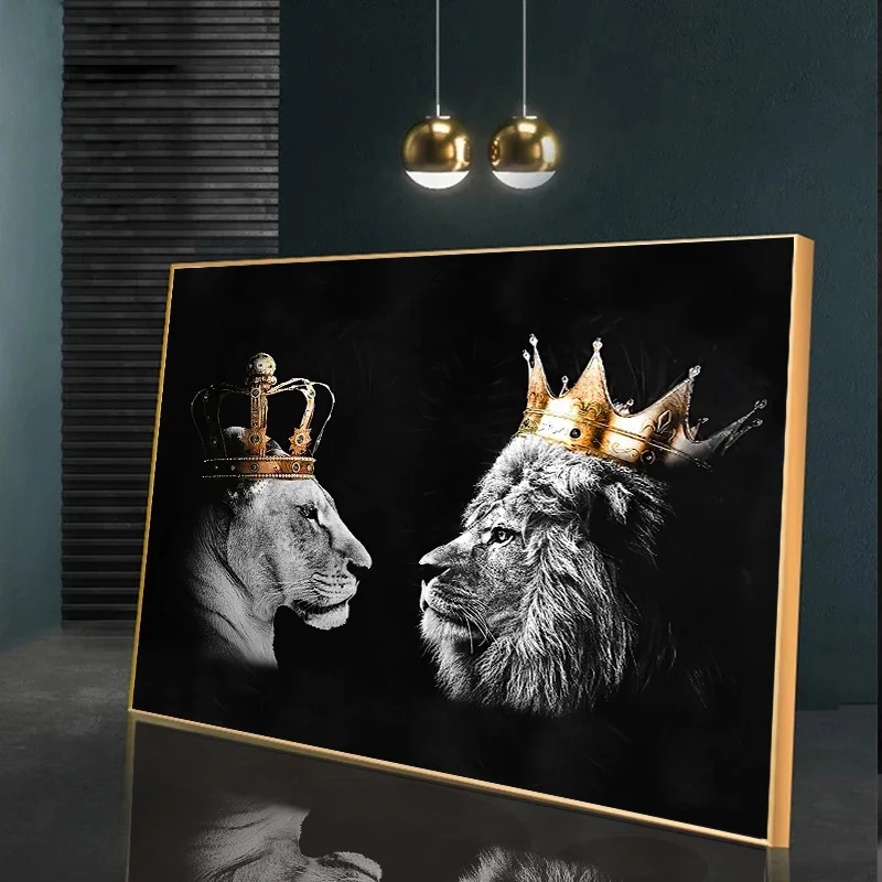 Modern The Lion with A Crown Home Decoration Painting Lioness Queen, Lion King Canvas Poster Print Lion Family Mural Wall Art