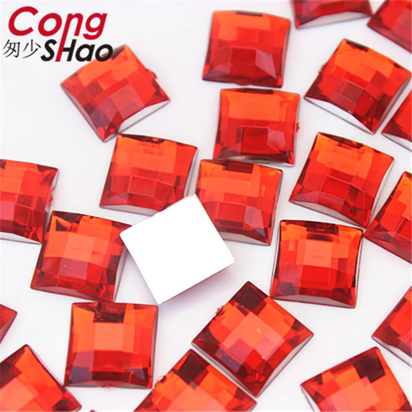 Cong Shao 100pcs 12mm Faceted Square Colorful flatback Acrylic rhinestone trim stones and crystals DIY costume Accessories ZZ609