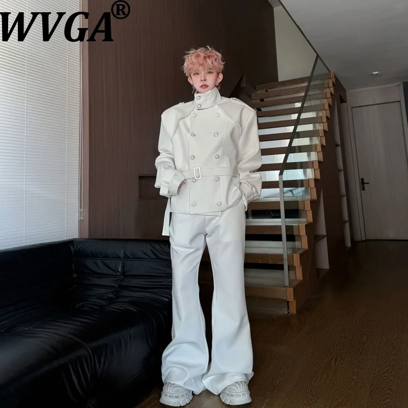 WVGA 2026 Spring New Men Tide Solid Color Stand Collar Button Decorated Trendy Jacket Niche Chic Casual Flared Pants Sets W18872