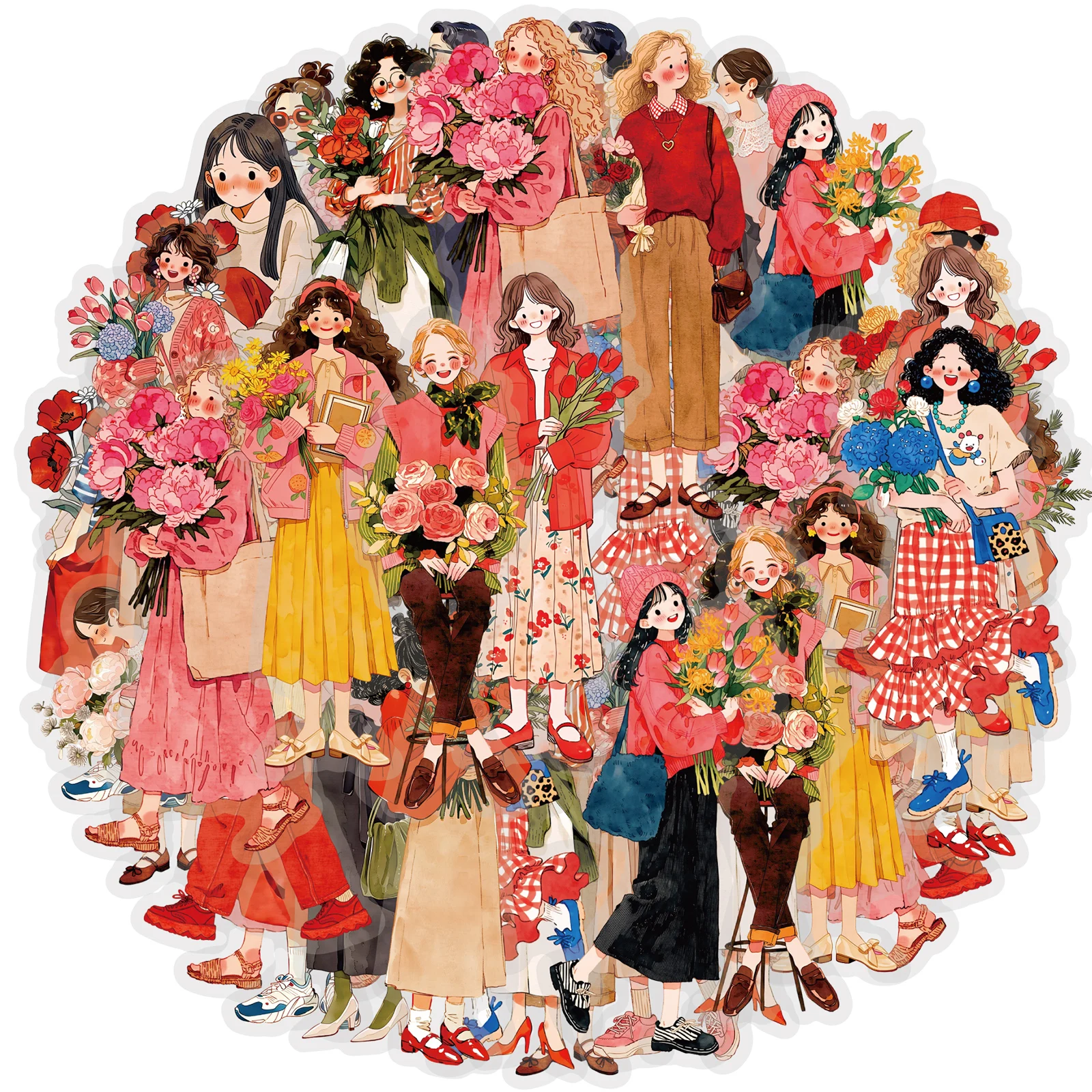 Etori Life Flower Shop Model Girl Pattern PET Sticker Pack is suitable for laptops, phone backs, water bottles, diaries, postcards and envelopes, scrapbooking supplies, office decoration items, student gift bags, artistic aesthetics, Korean stationery, children's stickers, and gifts for friends