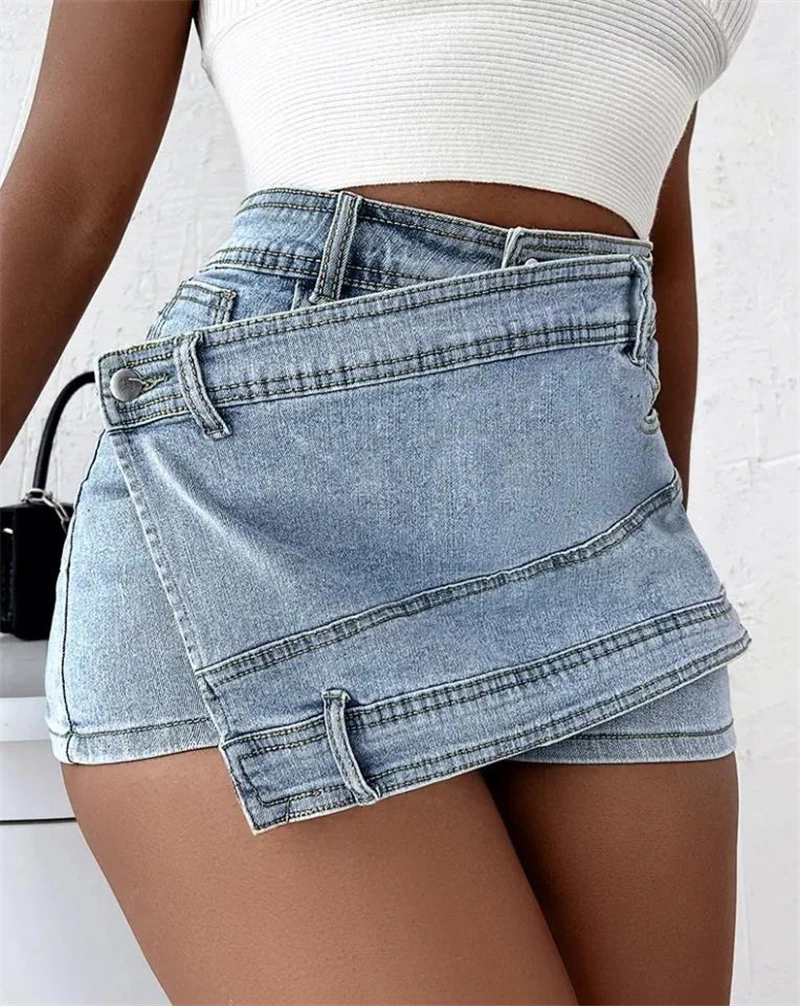 

S-5XL Women Summer Jeans Shorts Skirts High Waist Slim Denim Culottes