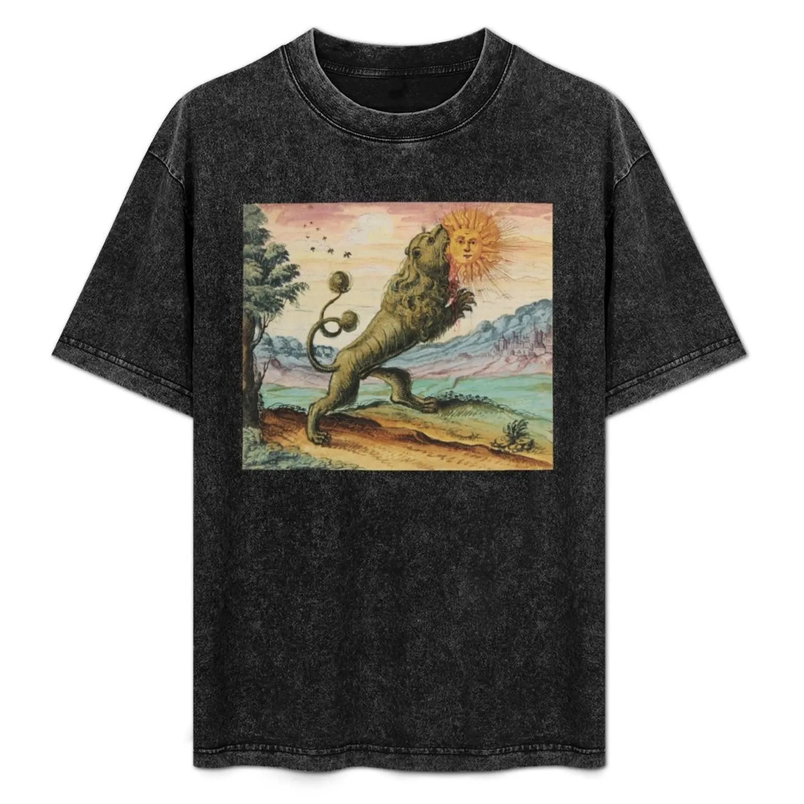 The Lion Eating The Sun Antique Alchemy Illustration T-Shirt Water Resistant Casual T-Shirt