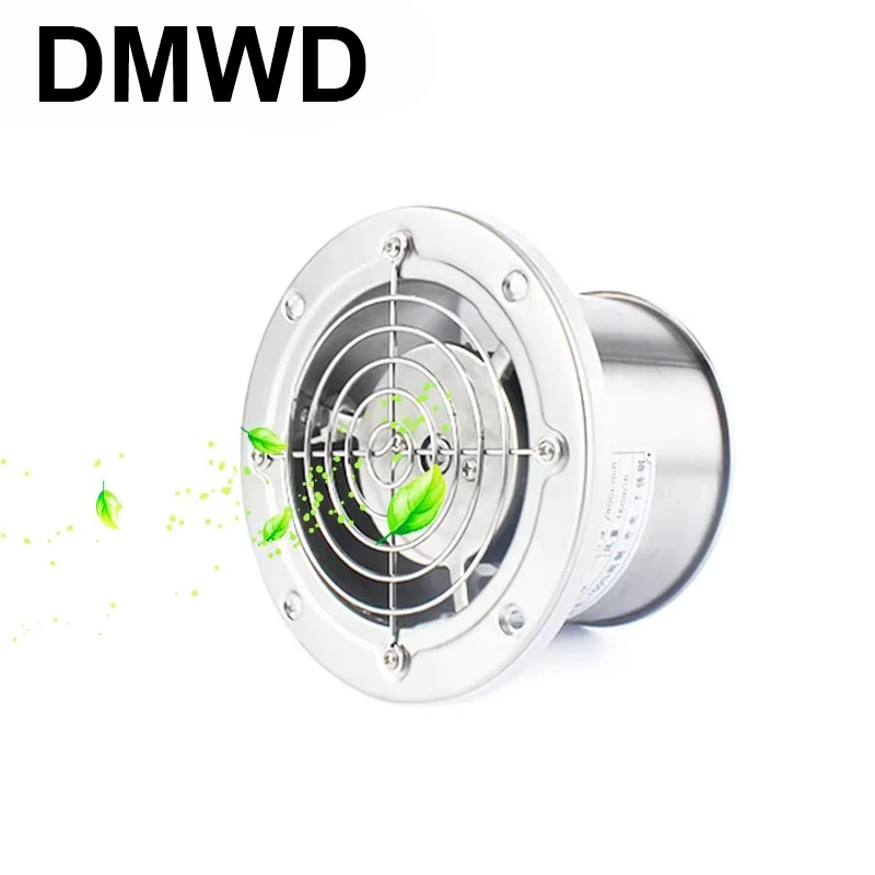 DMWD 4 Inch Pipe Stainless Steel Exhaust Fan Window Duct Air Ventilation Blower 4\'\' Toilet Kitchen Ventilator Booster Extractor