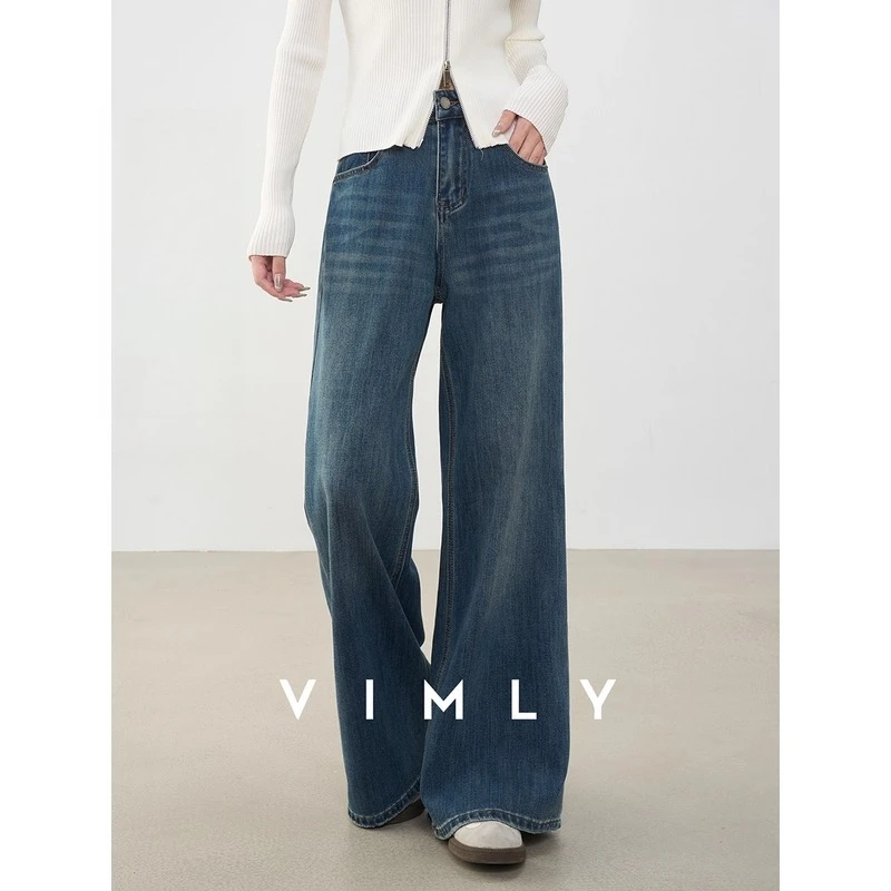

VIMLY Jeans Baggy Pants Women 2025 Autumn New Vintage Clothing Low Rise Female Jeans Casual Button Pockets Woman Trousers 30282