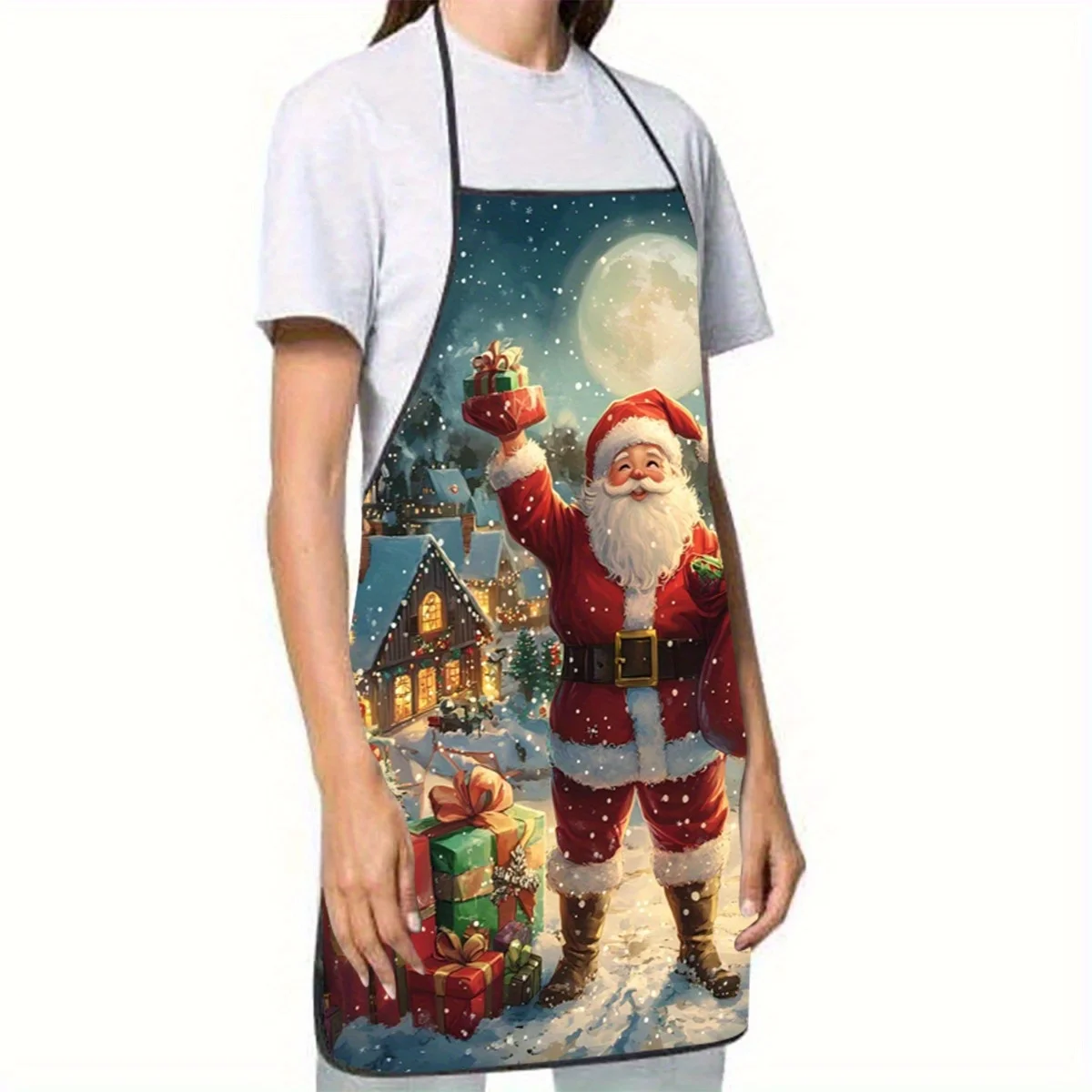 【Christmas Snow Village】Apron, Durable & Stain-Resistant, Home Kitchen & Household Chores Universal Apron
