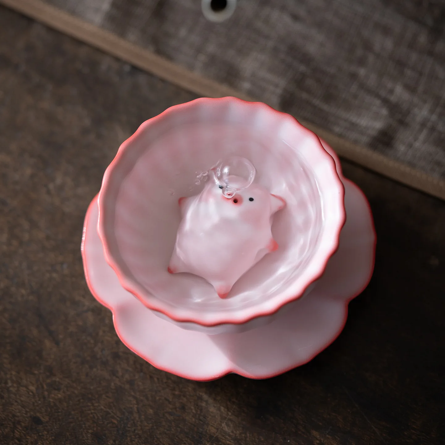 Bubble Spitting Pig Tea Pet Cup Plate Set, Creative Tea Pet Yixing Ornaments, Cute Coffee Mug,Home Decor Chinese Tea Accessories