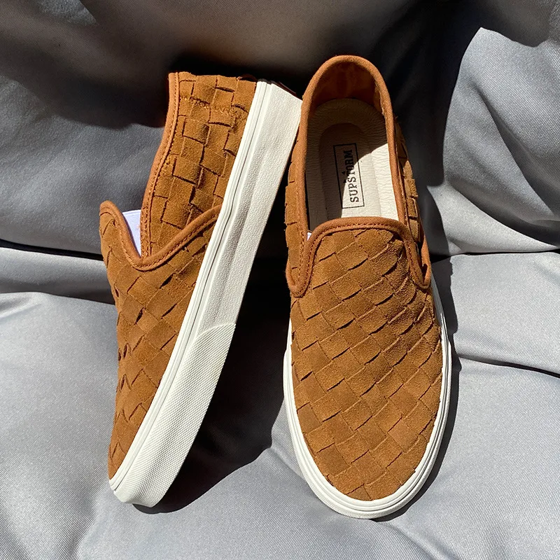 

Men and Women's Slip-on Skateboard Sneakers, Low Top, Retro Woven, Velvet Material, Upper Lazy Shoes, Summer Walk