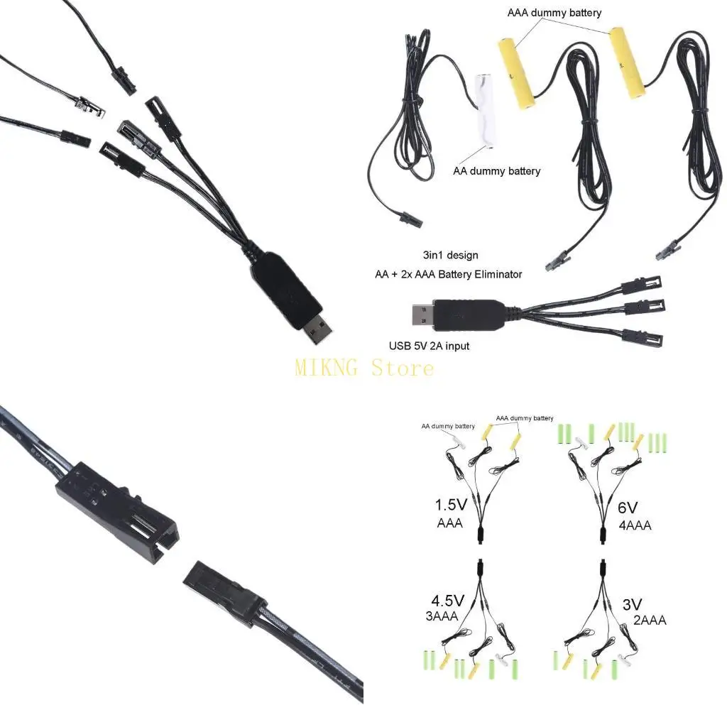 110cm Cable USB to AA +2AAA Battery for Beard Trimmer Toothbrush Make-up Mirror Thermostat Clock Torch Best Sale