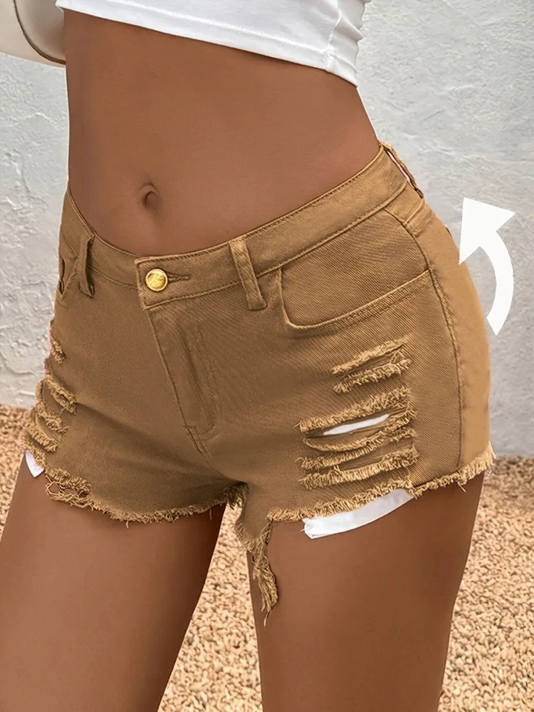 Pantaloncini di jeans colorati elastici da donna Pantaloni corti estivi in tinta unita Moda femminile Casual Mini pantaloni caldi strappati sexy