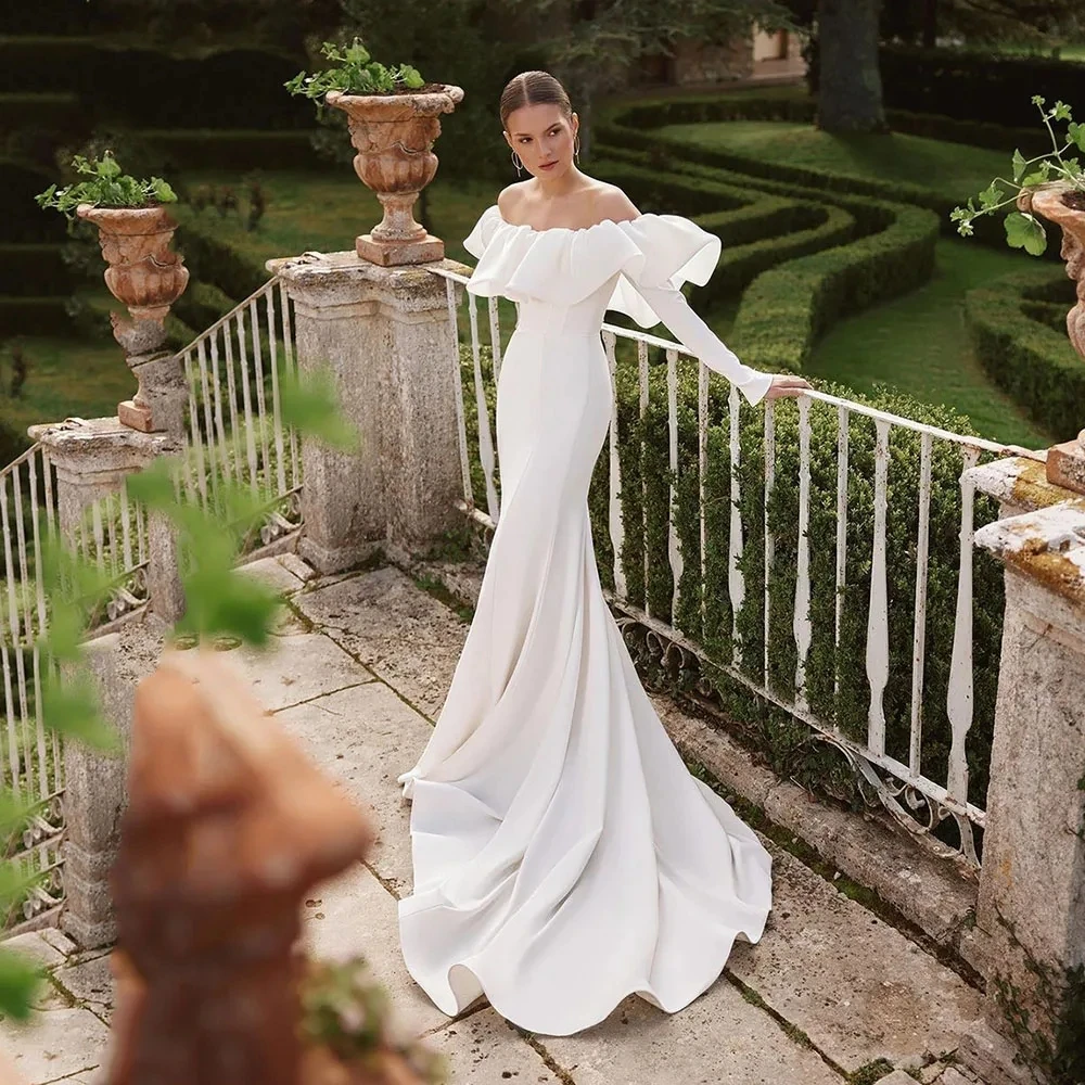 

BOHO Wedding Dresses Boat Neck Off The Shoulder Bridal Gowns Backless Long Sleeves Robes 2024 Graceful Vestidos De Novia 2023