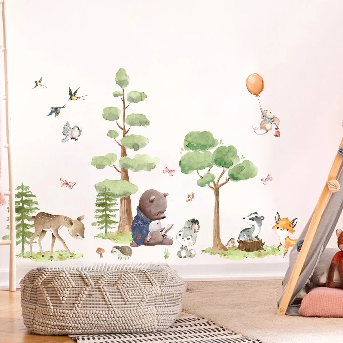 2Pcs Cartoon Tree Bear Rabbit Wall Stickers for Wall Children Room Kids Room Decoration Bedroom Decor for Living Room Wall Art